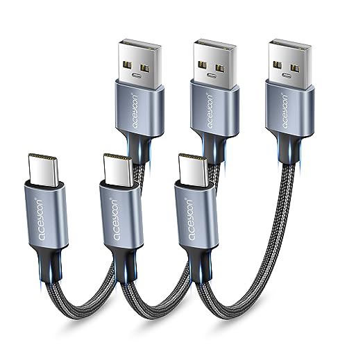 aceyoon USB C Kabel Kurz, 3 Stück 10cm 3A USB Typ C Ladekabel mit Nylon Geflochtenes USB C Schnellladekabel für Galaxy S22 S21 S20 S10, Huawei P40 P30 P20, Google Pixel, OnePlus usw von aceyoon