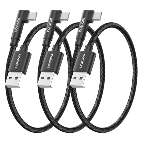 aceyoon USB C Kabel 50cm, 3 Stück USB C Ladekabel 90 Grad Winkel Typ C Schnellladekabel Nylon Geflochtenes für Galaxy S23 S22 S21 S10, für Huawei P30/P20, für Google Pixel, für Sony, für Oneplus usw von aceyoon