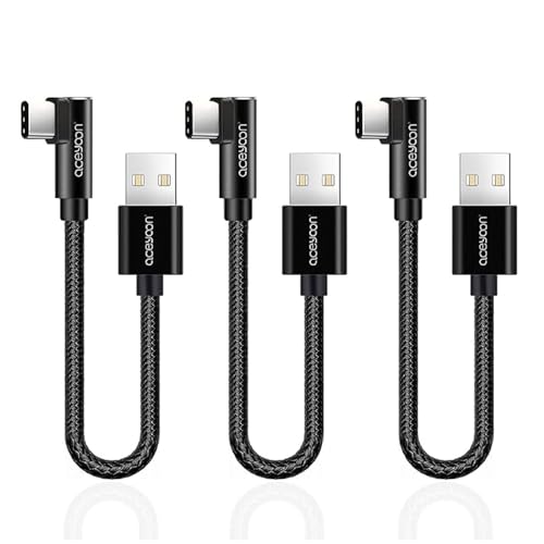 aceyoon USB C Kabel Kurz 20cm, 3 Stück USB C Kabel 90 Grad Winkel Nylon Geflochtenes Typ C Schnellladekabel für iPhone 15 Series, Galaxy S23 S22 S21, Huawei P30 P20 P10, Google Pixel usw von aceyoon