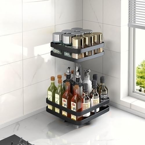 acfeco Gewürzregal Drehbar 2 Etagen, 360° Eckregal Küche, Gewürzregal Stehend Schwarz, Küchenregal Arbeitsplatte, Organizer für Küche Aufbewahrung Schrank acfeco Gewürzregal Drehbar 2 Etagen, 360° Eckregal Küche, Gewürzregal Stehend Schwarz, Küchenregal Arbeitsplatte, Organizer für Küche Aufbewahrung Schrank von acfeco