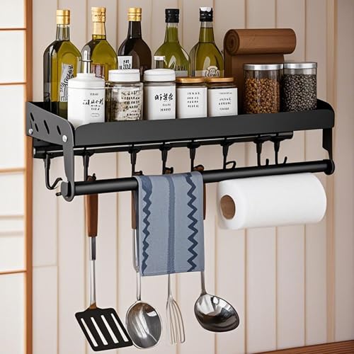 acfeco Gewürzregal Wand, Ohne Bohren Küchenregal, Gewürzregal Hängend Mit Küchenrollenhalter und 8 Haken, Gewürzständer aus Edelstahl, Wandregal Hängend für Küche Esstisch Büro (60cm und 10 Haken) acfeco Gewürzregal Wand, Ohne Bohren Küchenregal, Gewürzregal Hängend Mit Küchenrollenhalter und 8 Haken, Gewürzständer aus Edelstahl, Wandregal Hängend für Küche Esstisch Büro (60cm und 10 Haken) von acfeco