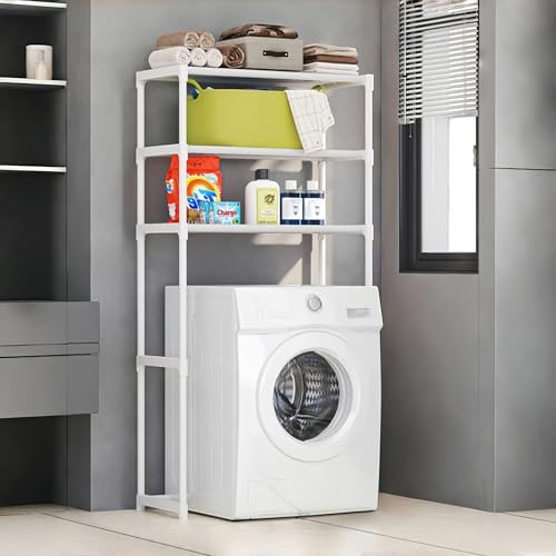 acfeco Waschmaschinenregal, Waschmaschinen Regal mit 3 Ablagen, Regal über Waschmaschine Toilette, Badregal Platzsparender Großem Fassungsvermögen (Weiß) von acfeco
