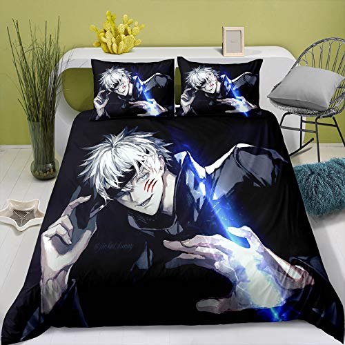 acsefire Anime Jujutsu Kaisen Bettwäsche 3PCS (1 * Bettbezug + 2 * Kissenbezug) weiche und hautfreundliche Gojo Satoru Bettwäsche Set Itadori Yuji Kissenbezug（EU Double Size 200 * 200cm） von acsefire