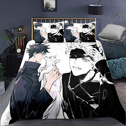 acsefire Anime Jujutsu Kaisen Bettwäsche 3PCS (1 * Bettbezug + 2 * Kissenbezug) weiche und hautfreundliche Gojo Satoru Bettwäsche Set Itadori Yuji Kissenbezug（EU Twin Single 135 * 200cm） von acsefire