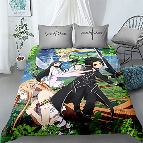 acsefire Anime Sword Art Online Bedrucktes Bettwäscheset SAO Bettbezug Kirito Weicher Bettbezug & Kissenbezüge 2 teilige Sets - Single(#1 135cm*200cm) von acsefire