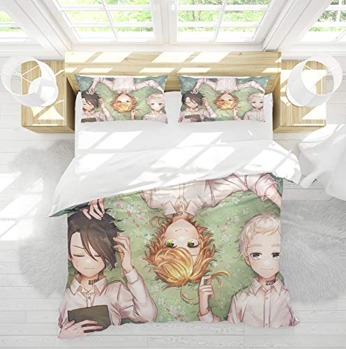 acsefire Anime The Promised Neverland Bettwäsche 3PCS (1 * Bettbezug + 2 * Kissenbezug) weiche und hautfreundliche Emma Bettwäsche Set Norman Kissenbezug（EU Twin Single 135 * 200cm） von acsefire