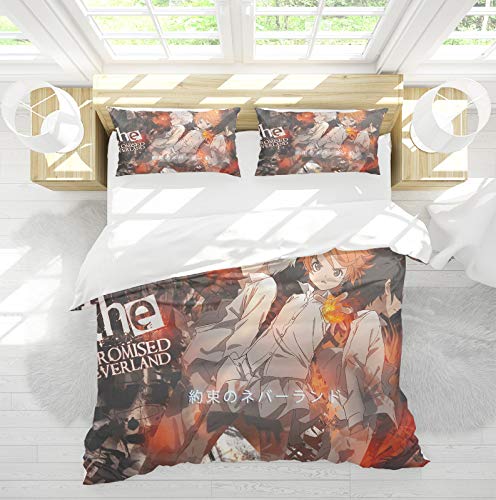 acsefire Anime The Promised Neverland Bettwäsche 3PCS (1 * Bettbezug + 2 * Kissenbezug) weiche und hautfreundliche Emma Bettwäsche Set Norman Kissenbezug（EU Twin Single 135 * 200cm） von acsefire