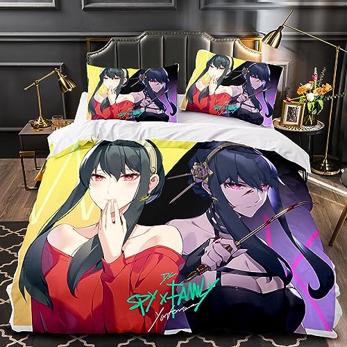 acsewater Spy x Family 3-teiliges Bettwäscheset - Spy x Family Anime Einzel- oder Doppelbettwäscheset mit Steppdecke und Kissenbezügen von acsewater