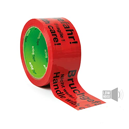 activaTape Klebeband Paketband Low Noise 48 mm x 66 lfm Bruchgefahr Warnklebeband Rot (1) von activaTape