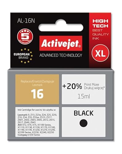 ActiveJet Encre AL-16N (remplacement Lexmark 16 10N0016 Suprême 15 ml Noir) von activejet