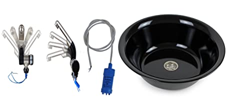 Edelstahl Spülbecken Dunkel Camping Spüle Waschbecken 28 cm Ø + Barwig Wasserhahn schwarz/chrom + 12v Tauchpumpe (ad-ideen) von ad-ideen