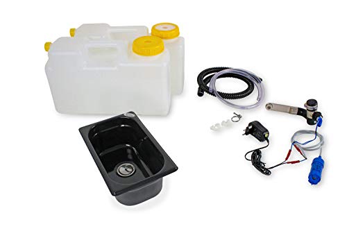 Wasseranlage Imbisswagen Verkaufsanhänger Campingküche 230v Bausatz Spüle dunkel 265x160x100 Barwig Schwarz/chrom Raumsparkanister 12L (ad-ideen) von ad-ideen