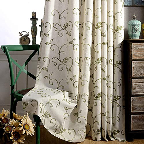 adaada 2er-Set Vintage Rebe Stickerei Vorhänge Einfachen Stil Elegante Vorhänge Für Schlafzimmer Wohnzimmer (Grün,245x140cm) von adaada