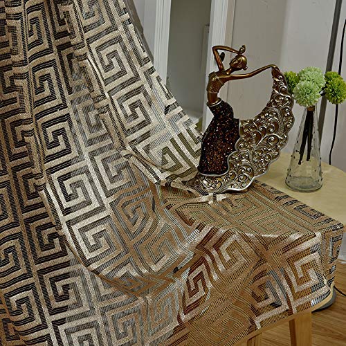adaada Schwarz Und Gold Gardinen Für Wohnzimmer Jacquard Luxus Tüll Vorhänge,2er Set (245x140cm,Gold) von adaada
