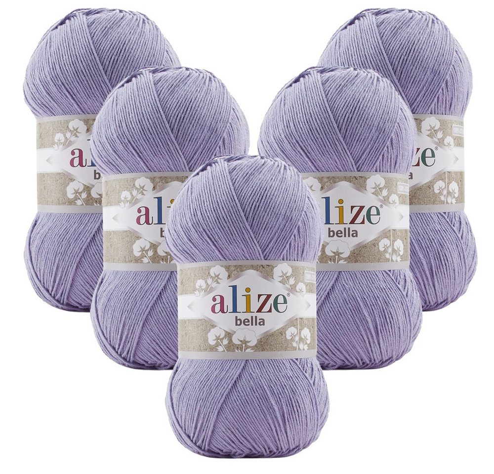 addi 5 x ALIZE Bella 100 158 Lavender Häkelwolle, 360 m, Baumwollegarn, Stickgarn,100 % Baumwolle, Strickwolle von addi