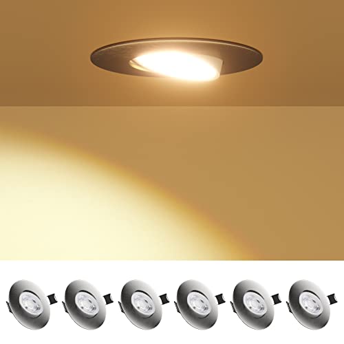 addlon 6er Set LED Einbaustrahler Dimmbar, 36°Schwenkbar LED Spot 230V Dimmbar Einbauspots IP44 Bad Einbauleuchten 5W 450lm Warmweiß 3000K Deckenspots für Badezimmer Küche Wohnzimmer, Loch 75mm-80mm von addlon