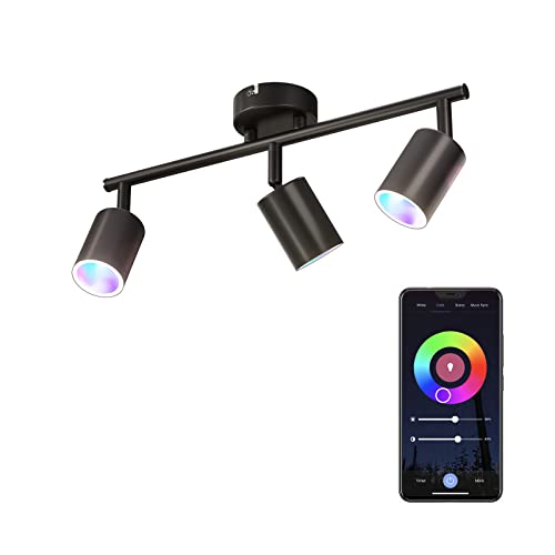 addlon LED Deckenstrahler 3 Flammig Dimmbar, Smart LED Deckenleuchte Schwenkbar Deckenlampe 16 Mio. Farben, Steuerbar via App Kompatibel mit Alexa/Google Assistant (inkl. 3x5W GU10 LED Brine von addlon