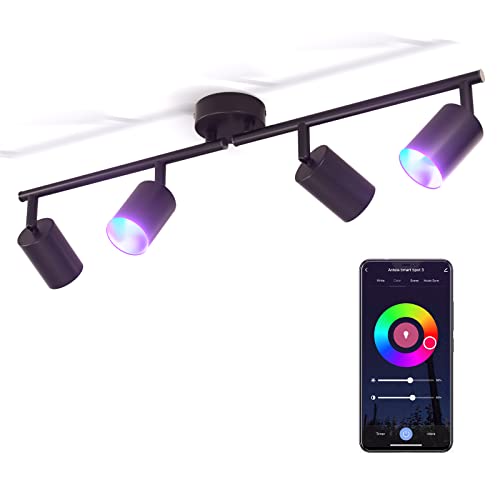 addlon LED Deckenstrahler 4 Flammig Dimmbar, Smart LED Deckenleuchte Schwenkbar Deckenlampe 16 Mio. Farben, Steuerbar via App Kompatibel mit Alexa/Google Assistant (inkl. 4x5W GU10 LED Brine) von addlon