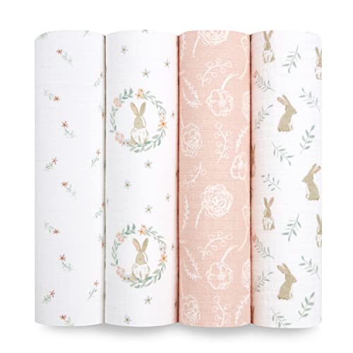 aden + anais™ Essentials Baumwoll-Musselin-Pucktuch Blushing Bunnies in 4er-Packung von aden + anais