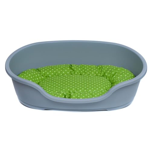 adena Hundekorb 110 x 74 cm grau + Kissen Tupfen grün von adena