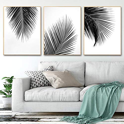 adgkitb canvas Tropische Pflanze Palme Blätter Schwarz Weiß Poster Wandkunst Bild Leinwand Malerei Druck Dekor Wandkunst Bild für Wohnzimmer 50x70 cm x 3 KEIN Rahmen von adgkitb canvas