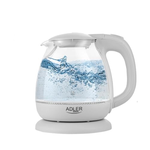 adler AD 1238 Elektrischer Wasserkocher aus Glas, klein, 1 l, 1100 W, LED-Beleuchtung, 1100 W, 1 Liter, Grau von ADLER