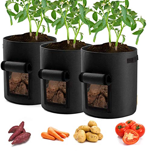 æ— 3 Pack 30 Liter Garten Pflanztopf Kartoffel Grow Taschen mit Fenstern Vliesstoff-Töpfe Pflanztaschen für Tomaten, Karotten, Zwiebeln, Früchte, Blumen (schwarz) von æ—