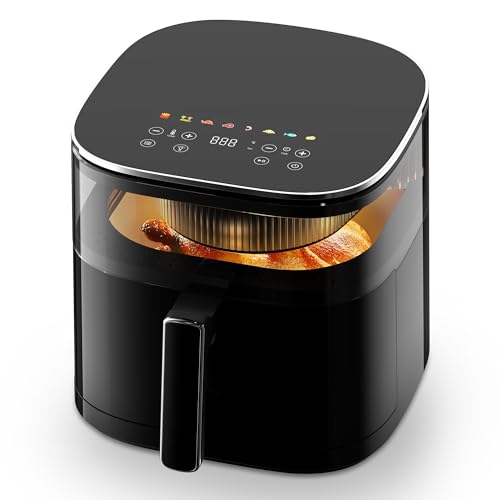 aeco TOUCH AirFryer 5,7 Liter, Heißluftfritteuse mit 270° beleuchtetem Sichfenster & digitalem Touch-Display, 1700 Watt, 80°-200° einstellbar, 8 Programme, inkl. Rezeptheft von aeco