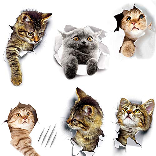 3D Katze Wandtattoos, 3 Stücke Katzenaufkleber Dekoration, Kühlschrank 3D Cat Sticker, Wasserdicht, für Fenster, Badezimmer, Wände, Toilettenabdeckungen, Kühlschrank, Kinderzimmer (10 Zoll) von Ianulus