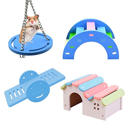 afdg 4 Stücke Schönes Hamster Spielzeug, Swing Hamsters Toy, Regenbogenbrücke Hamsters Spielzeug, Hamster House, Hamster Wippt für Zwerghamster, Chinchilla, Ratte, Rennmaus, Maus (Blau) von afdg