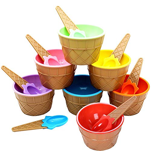 Ianulus Wiederverwendbare Eisschale, 7 Stücke Kinder Schöne Eisschalen, Bunte Eisschale mit Löffel, für Geschenke für Kinder, Paartassen, Essen, Obst, Kinderparty (Plastik) von Ianulus