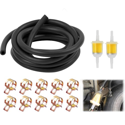 2 Meter Benzinschlauch Rasenmäher Set KraftstoffleitungssatzØ 5mm mit 2 Stück Kraftstofffilter und 10 Benzinschlauchschellen Kraftstoffschlauch Ölschlauch für Kleinmotorrad Auto Roller von afhgdjr
