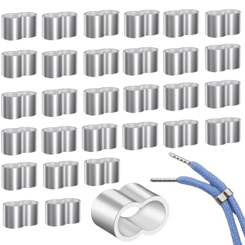 30 Stück Seilklemme,Quetschhülsen,Pressklemmen,Würgeklemmen,Drahtseilklemme,Zur Verwendung mit Gummiseilen, Geeignet für elastische Seile, Planenseile(Doppelhülle, 0,78 x 0,48 Zoll) von afhgdjr