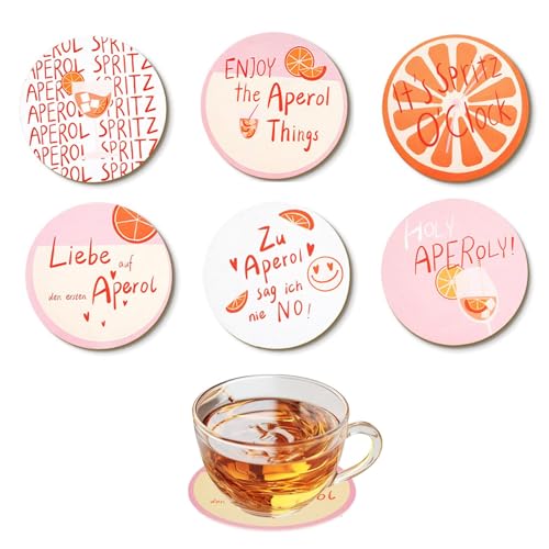 6 Stück Aperol Geschenk Untersetzer 10 x 10 cm,Lustige Getränkeuntersetzer mit Sprüchen,für Aperol Liebhaber (Holz) von afhgdjr