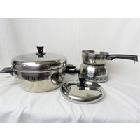 Vtg 1970Er Edelstahl Kochgeschirr Set, 5 Stück Scandia Kochgeschirr, West Bend Kochtöpfe 1Qt, 2Qt, 5Qt Vtg 1970Er Edelstahl Kochgeschirr Set, 5 Stück Scandia Kochgeschirr, West Bend Kochtöpfe 1Qt, 2Qt, 5Qt von aflairfordrama