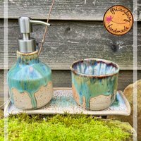 3Er Set " Forest Shell" Light Seifenspender Oder Vase/Zahnputzbecher Tonbecher/ Tablett Aus Keramik von africanfairy