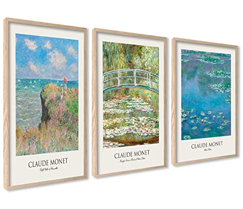 Claude Monet Poster Set | 3 Stück 40x50cm mit Rahmen Holz | Botanische Wasserlilien Paintings Wanddeko Wall Art. von ag.art deco