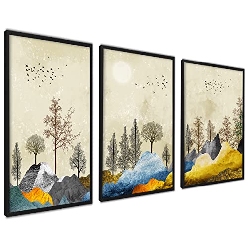 Moderne Landschaft Bilder set | Vogel Berge Poster Ilustration | 3 Stück 30x40cm | Wohnzimmer Schlafzimmer Wall Art | ohne Rahmen von ag.art deco