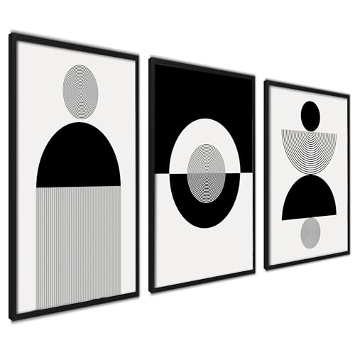 Moderne Poster Set | Bilder Wohnzimmer Deko Schlafzimmer | 3x 60x80cm | Abstrakt Art Schwarz und weiß | ohne Rahmen von ag.art deco