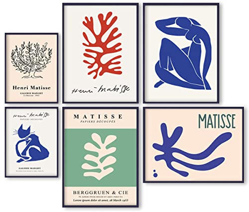 ag.art deco Premium Bilder Wohnzimmer | 6 Matisse Poster Set Vintage Kunstdruck | Wandbilder Schlafzimmer | 4x 30x40cm + 2x A4 ohne Rahmen von ag.art deco