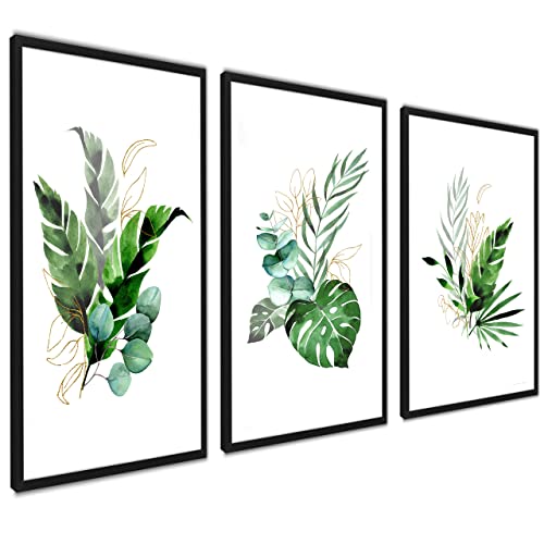 ag.art deco Premium Poster Set Collage | Dekoration Wohnung modern | Wand-Deko Wohnzimmer Schlafzimmer | 3 Stück 30x40cm | Grüne Botanik Pflanzen Triptychon | ohne Bilderrahmen von ag.art deco