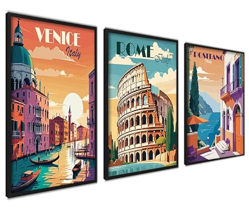 ag.art deco Vintage Poster 30x40 | 3x Bilder mit Rahmen Schwarz | A3 Travel Poster Set für Wand Deko Wohnzimmer Schlafzimmer | Kunstdruck mit Italienische Städtebilder ag.art deco Vintage Poster 30x40 | 3x Bilder mit Rahmen Schwarz | A3 Travel Poster Set für Wand Deko Wohnzimmer Schlafzimmer | Kunstdruck mit Italienische Städtebilder von ag.art deco