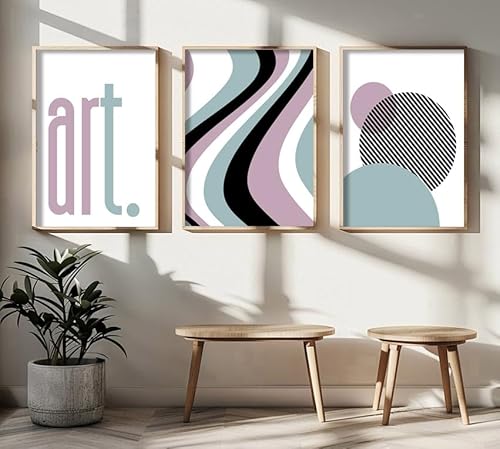 ag.art deco® Abstraktes lila-schwarz Boho Poster 3er Set | 3 Stück 50x70cm Bilder mit Holz Rahmen | Abstrakte Art. Geometrische Leinwand Bilder für Schlafzimmer Wohnzimmer Küche Esszimmer von ag.art deco