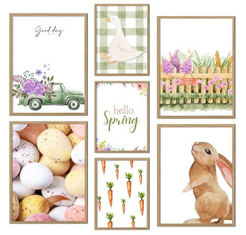 ag.art deco® Ostern Poster Set mit Holz Rahmen | Hase Ente Frühling Ostereier Grün Pastelltöne Stilvolle Illustrationen | Bilder Set für Küche, Wohnzimmer, Büro von ag.art deco