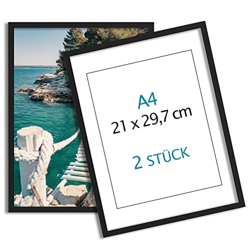 ag.art deco 2er Bilderrahmen-Set DIN A4 aus MDF | SCHWARZ halb Matte mit bruchsicherem Plexi-Glas | Ideal für Poster, Dokumente, Collagen, Zubehör von ag.art deco