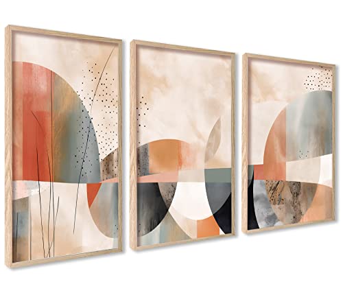 ag.art deco Abstrakt Galerie Wandkunst | 3 Stück 50x70cm mit Rahmen Holz | Geometrische Formen Poster Set Boho Poster Set Druck von ag.art deco