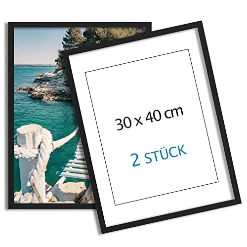 ag.art deco Doppelpack (2 STK.) Bilderrahmen 30x40cm SCHWARZ halb Matte | 2er Bilderrahmen-Set aus MDF mit bruchsicherem Plexi-Glas | ideal für Poster von ag.art deco