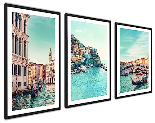 ag.art deco Italien Poster Set | 3 Moderne Wandbilder 3x 50x70cm | Türkis Meer Venice Italien Küste Wandbilder | Italienische Modern Poster | ohne Bilderrahmen von ag.art deco