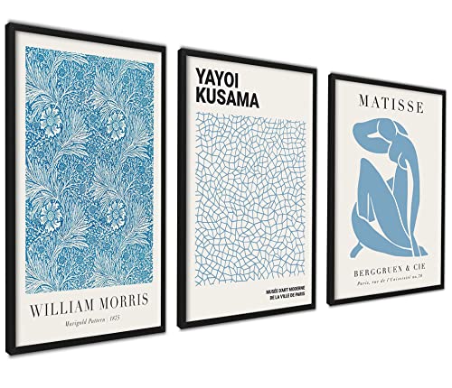 ag.art deco Modern Poster Set Kusama Matisse | 3 Stück DIN A3 30x40cm mit Rahmen | Gemälde Bild Bunte Linien Poster Surrealismus Wanddeko Abstrakter Expressionismus von ag.art deco