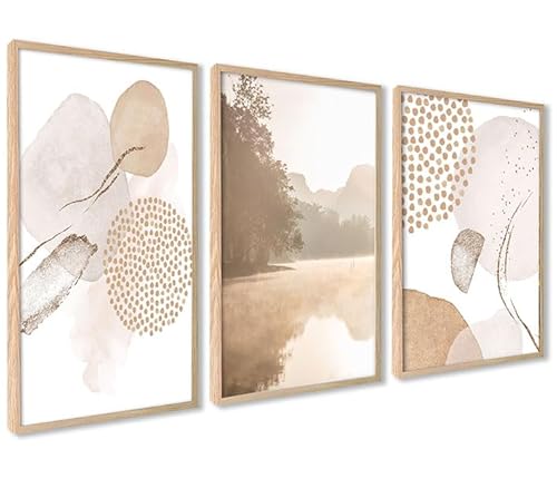 ag.art deco Poster 30x40 | 3x Bilder mit Holz Rahmen | A3 Pastell Poster Set für Wand Deko Wohnzimmer oder Schlafzimmer | Kunstdruck mit Abstrakte Formen und Landschaft ag.art deco Poster 30x40 | 3x Bilder mit Holz Rahmen | A3 Pastell Poster Set für Wand Deko Wohnzimmer oder Schlafzimmer | Kunstdruck mit Abstrakte Formen und Landschaft von ag.art deco